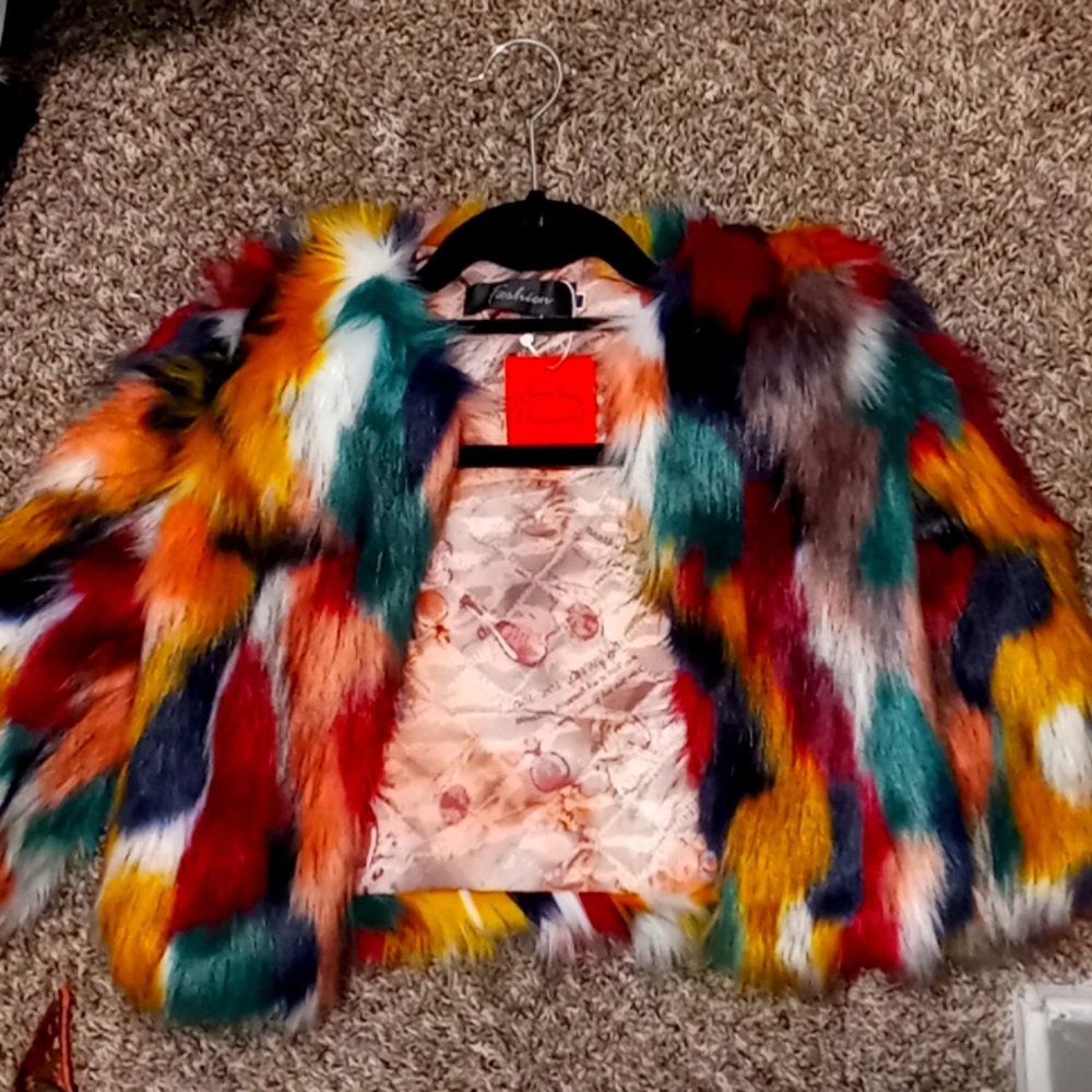 Multicolored Faux Fur Coat
